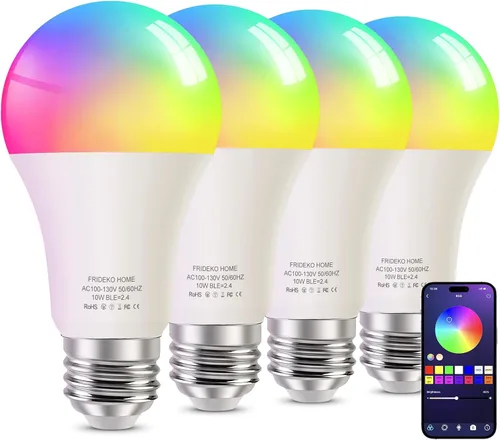 Vista 10 de FRIDEKO HOME Bombillas inteligentes – Bombilla LED regulable que cambia de color para el hogar, funciona con sincronización de música Bluetooth