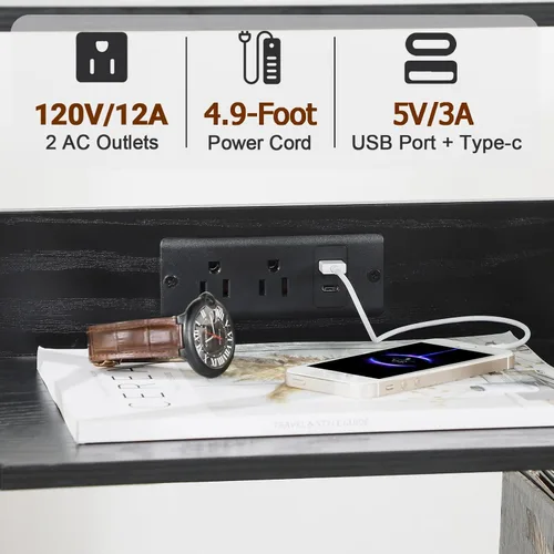 Vista 3 de AMHANCIBLE HETCD01BK-1 - Soporte para tocadiscos con estación de carga, soporte para tocadiscos con armario de almacenamiento, mesa auxiliar de 3