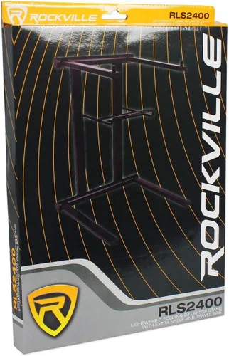 Vista 4 de Rockville RLS2400 - Soporte plegable ligero para portátil DJ con estante adicional y bolsa de viaje, construcción de acero, portátil para DJs