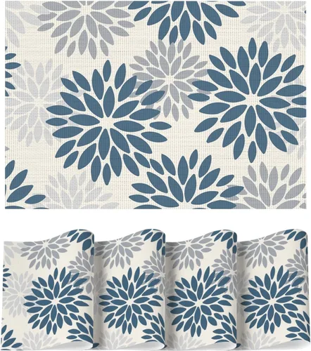 Vista 23 de Artoid Mode - Juego de 4 manteles individuales de vinilo con diseño floral, resistentes al calor, lavables, antideslizantes, de PVC, para decoración