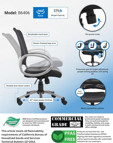 Vista 4 de Boss Office Products Silla de trabajo con respaldo de malla con acabado de peltre en negro