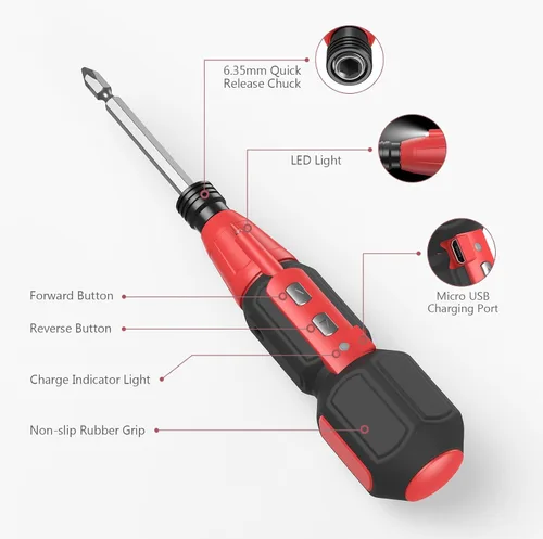 Vista 6 de LOFICOPER Kit de destornillador eléctrico inalámbrico, destornillador eléctrico recargable, mini destornillador eléctrico con 10 puntas, soporte
