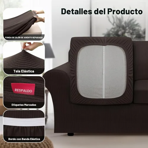 Vista 5 de Funda para sofá 100% impermeable, juego de 4 piezas, funda de sofá a rayas para sofá de 3 cojines, con parte inferior de TPU a prueba de fugas
