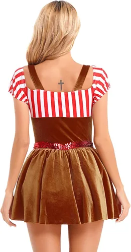 Vista 2 de Vestido de manga corta de terciopelo a rayas para mujer