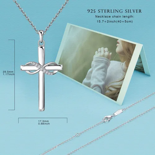 Vista 2 de AmorAime Collar de cruz de plata de ley 925 para mujer, collar infinito para novia, regalos para el día de San Valentín, cumpleaños