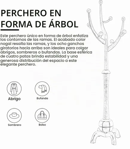 Vista 5 de Perchero de Pie de Madera Resistente con 8 Ganchos, Diseño Único con Aspecto de Rama de Árbol, Perchero de Árbol Premium para Colgar Ropa con Base
