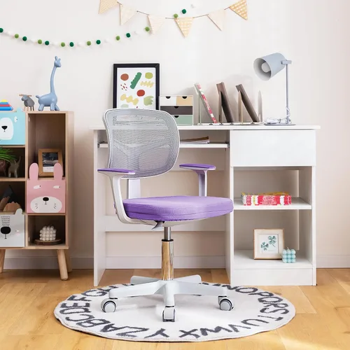 Vista 2 de GLACER - Silla de escritorio para niños, silla de estudio de malla ajustable con ruedas (morado) Swivel Ergonomic Computer Task Chair with Arms