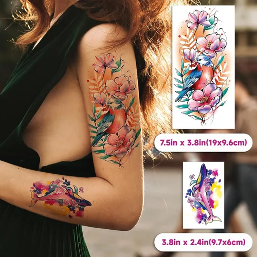 Vista 5 de EMOME 79 hojas de tatuajes temporales realistas para mujeres, tatuajes falsos de brazo de acuarela para niñas, tatuajes temporales de larga duración