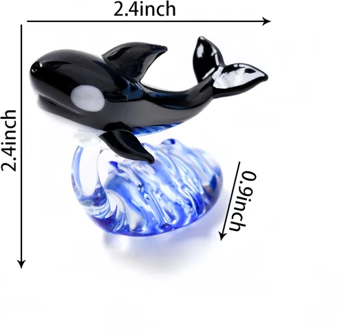 Vista 2 de Figuras de ballenas de cristal coleccionables sopladas a mano, escultura de delfines de cristal, pisapapeles de animales marinos para regalos, Negro