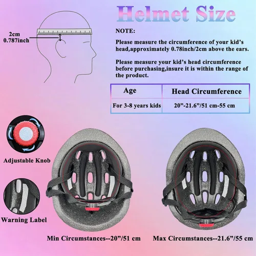 Vista 6 de Casco de bicicleta para niños de 3 a 8 años, casco ajustable para niños y niñas, casco ajustable con rodilleras, coderas, muñequeras
