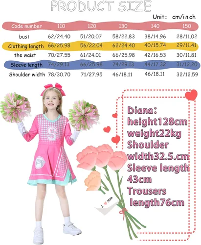 Vista 3 de 5 piezas de disfraz de animadora para niñas, uniforme de animadora con pompones, cuerda de pelo, silbato para niñas de 3 a 10 años