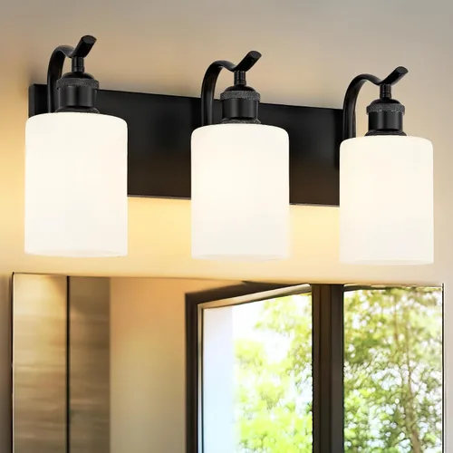 Vista 21 de Lámpara de tocador de baño de 3 luces, aplique de pared de níquel cepillado, lámpara de baño moderna con vidrio transparente, VL01BN-3 Níquel