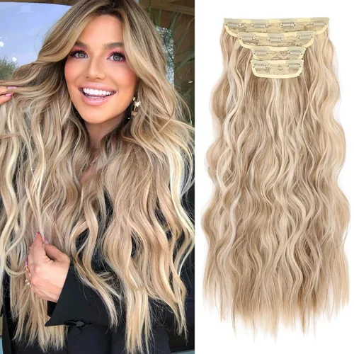 Vista 26 de REECHO Extensiones de cabello, 4 piezas, extensiones de cabello con clip HE001, extensiones de cabello sintéticas naturales y suaves para mujer