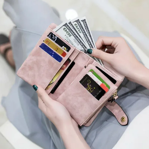 Vista 6 de Carteras para mujer, plegables, pequeñas, de piel suave, Rfid, billeteras triples para mujer, billeteras para mujer, mini cartera de mano
