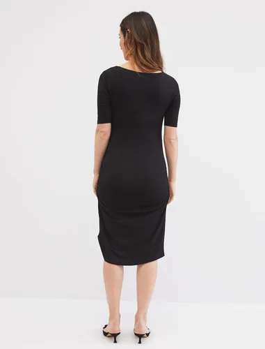 Vista 5 de Motherhood Maternity Vestido de camiseta de maternidad con manga codada lateral para mujer