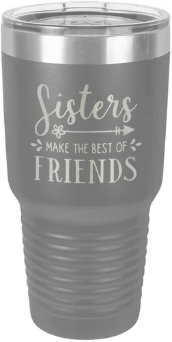Vista 12 de SISTERS MAKE THE BEST OF FRIENDS Vaso negro de 30 onzas con popote y tapa superior deslizante Taza de viaje de acero inoxidable Comparar