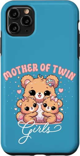 Vista 11 de iPhone 15 Mother of Twin Girls Adorable Kawaii Mama Bear and Daughters Case