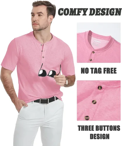 Vista 4 de TACVASEN Camisas Henley de algodón para hombre, camisetas casuales de moda de manga corta