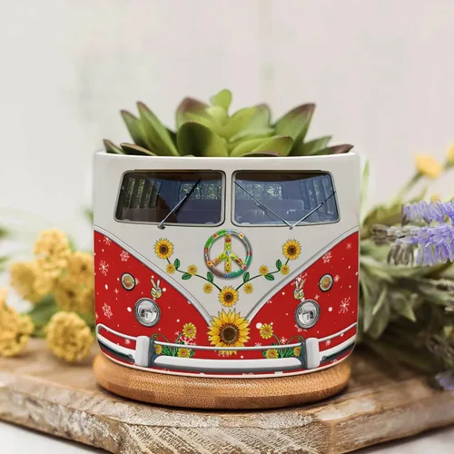 Vista 9 de Juego de mini macetas con estampado de lente de cámara, decoración del hogar, macetas de cerámica para suculentas con bandeja de bambú, regalos