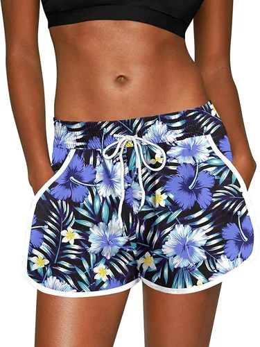 Vista 2 de DASAYO Women Floral Print Summer Beach Casual Shorts Tie Waist Short Pants Light Sports Cute Biker Running Short with Pockets