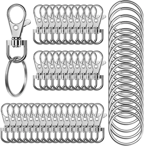 Vista 11 de 50 llaveros giratorios de alta calidad con llaveros, clip de llavero de metal y llavero, 25 ganchos para llavero y 25 llaveros para cordón, Negro