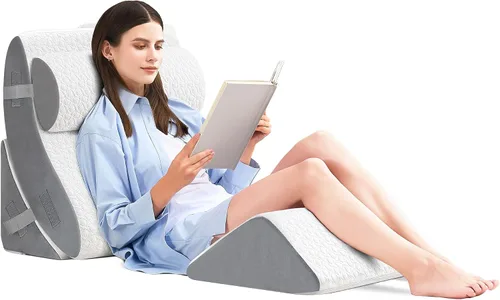 Vista 2 de BedLuxury Juego de 4 almohadas ortopédicas de cuña para cama con espuma viscoelástica para dolor de espalda, poscirugía, almohada de espuma