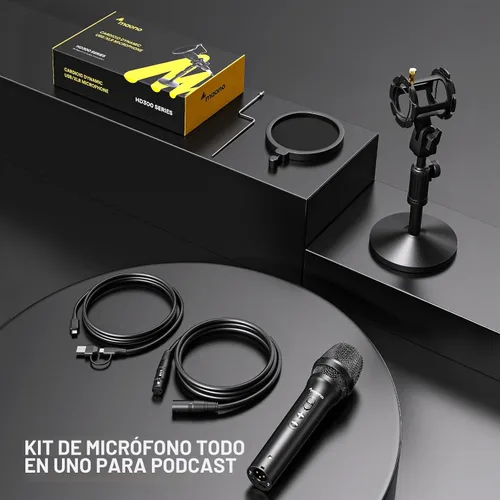 Vista 8 de MAONO HD300T USB/XLR Micrófono dinámico Podcast para PC y interfaz de audio Studio Mic with Volume Control, Headphones Jack, Shock Mount, Pop