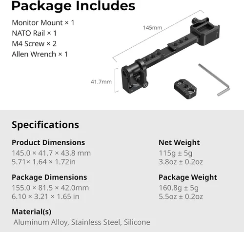 Vista 8 de SmallRig Montura Ajustable para Monitor de Cámara con Liberación Rápida, Abrazadera NATO, Montaje de Zapata Fría, Diseño Anti-Torsión para DJI RS 4