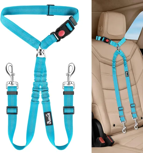 Vista 10 de Lukovee Cinturón de seguridad doble para perro, nuevo cinturón de seguridad doble para reposacabezas de automóvil, sin enredos, correa para perro