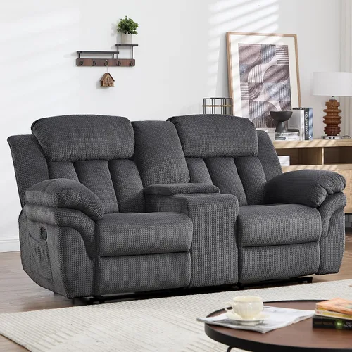 Vista 25 de CANMOV Juego de sofá reclinable, sofá biplaza reclinable manual y sofá de 3 plazas con reposabrazos sobrerelleno para sala de estar, muebles de Gris
