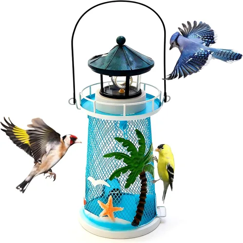 Vista 11 de Comedero Solar para Pájaros Faro con Baliza Giratoria - 14" Colgante Mejor Regalo de Comedero para Amantes de las Aves (Rojo Manzana).
