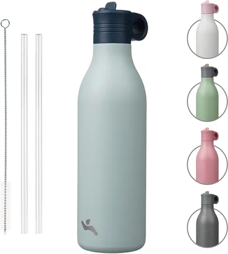Vista 8 de Konokyo Botella de agua de acero inoxidable de 12 onzas con popote, botella de agua de viaje de metal aislada, reutilizable y a prueba de fugas, sin