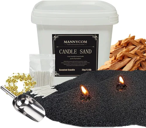 Vista 9 de Vela Perlada 18oz (1.1lb) – Cera de Arena Perlada de Sandalo Negro con Aroma Fantasía Rellenable con 30 Mechas para Hacer Velas, Quema hasta 110