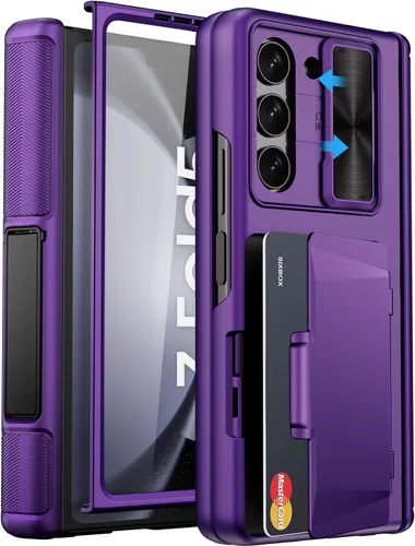 Vista 22 de Funda para Samsung Galaxy Z Fold 5 con tarjetero y cubierta para cámara deslizante, protector de pantalla integrado y protección de bisagra, funda