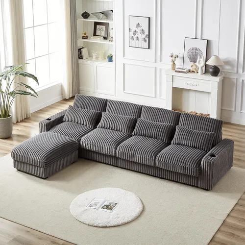 Vista 10 de Wakefit Sofá seccional, moderno juego de muebles de sala de estar de 4 plazas con diván reversible y 2 almohadas, sofá en forma de L, portavasos