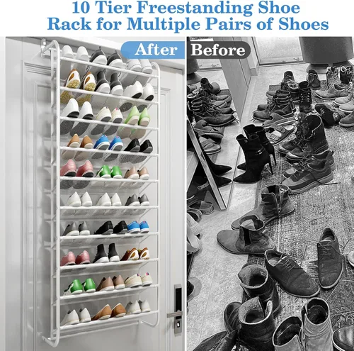 Vista 7 de AQQHSAIN Organizador de zapatos de pared de 10 niveles sobre la puerta, zapatero de pared, zapatero de puerta, zapatero para armario, despensa