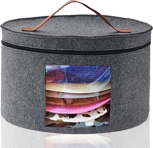 Vista 8 de Memfish Caja de sombreros para mujer, cajas de almacenamiento de 16.93 pulgadas de profundidad x 10.24 pulgadas de alto, organizador grande