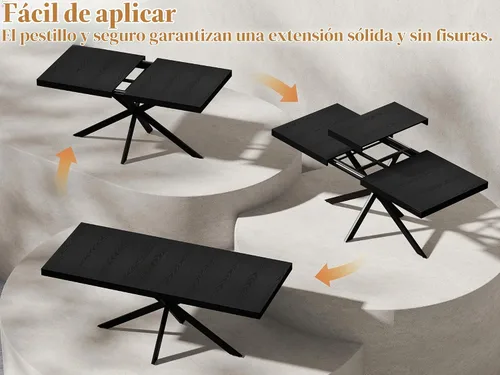 Vista 3 de Mesa de comedor extensible para mesa de cocina de 4, 6, 8,55 a 70 pulgadas, color negro