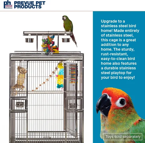 Vista 2 de Prevue Pet Products Jaula de acero inoxidable para pájaros, acero inoxidable, mediana