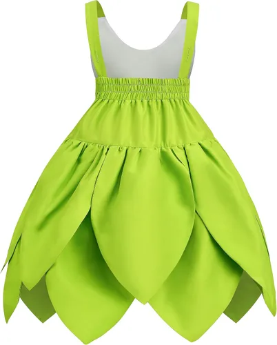 Vista 3 de Kosgraiy Disfraz de Campanilla para niñas, vestido de hada con orejas y alas de elfo duendecillo, vestido de princesa de hadas para Halloween