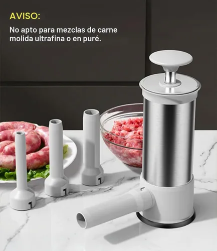 Vista 2 de Máquina de Relleno de Salchichas con 4 Tubos de Relleno, Rellenadora de Carne para Salchichas, Kit de Herramientas Manual Vertical Casero para Hacer