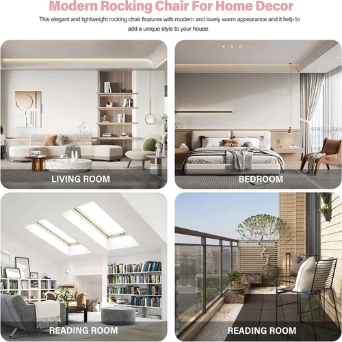 Vista 7 de Silla mecedora para el cuarto del bebé, sillón mecedor de terciopelo cargado, cómodo, silla mecedora moderna de madera maciza con patas para leer