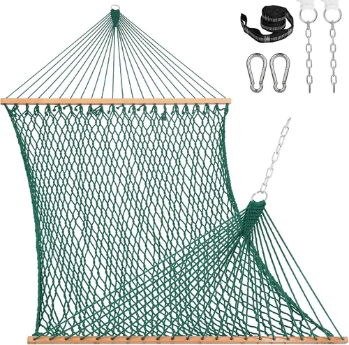Vista 10 de Lazy Daze Hammocks Hamacas de cuerda doble de 12 pies, hamaca de algodón tejida a mano para 2 personas con barra separadora, mosquetón, correa