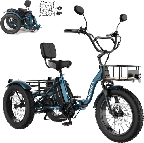 Vista 15 de MOONCOOL Triciclo eléctrico plegable para adultos, Etrike de aluminio de 20 pulgadas, clasificado 500 W, batería extraíble de 48 V frenos de disco