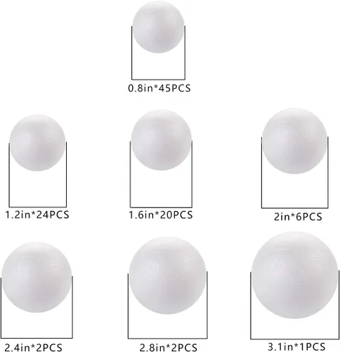 Vista 3 de DIYASY 100 bolas de espuma lisas blancas de 0.8 a 3.3 pulgadas para artes y adornos de Navidad, bolas redondas de poliestireno para manualidades