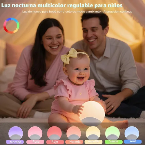 Vista 7 de IYT Luz nocturna para bebé, luz de huevo para niños, lámpara de noche táctil de atenuación continua, 7 colores regulables, lámpara táctil