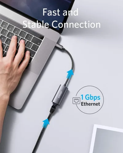 Vista 3 de Anker Adaptador USB C 3.0 a Ethernet, concentrador de red portátil de 1 Gigabit, 10/100/1000 Mbps, para MacBook Pro, iPad Pro 2019/2018, ChromeBook