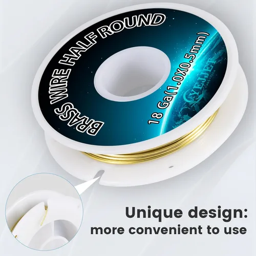 Vista 4 de Alambre de latón semicircular calibre 18 de 0.040 x 0.020 in, alambre para manualidades de joyería, 1.3 onzas, 31 pies para trabajo de metal