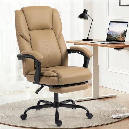 Vista 14 de Silla de oficina – Silla ejecutiva de cuero de escritorio de oficina con respaldo alto con función de balanceo – Ergonómica, transpirable, cómoda