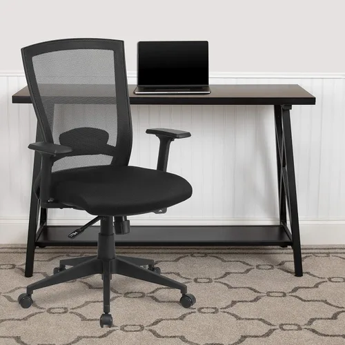 Vista 2 de Flash Furniture Cleo Silla de oficina ergonómica giratoria ejecutiva de malla negra con ajuste de ángulo trasero y brazos ajustables